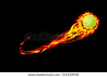 Fire burning tennis with background black. vector