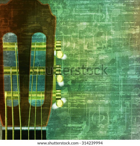 abstract music grunge vintage background with acoustic guitar vector illustration
