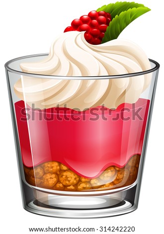 Jelly with cream and rasberry illustration