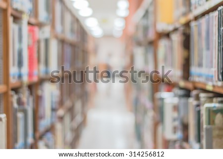 Blur school library or study room with book shelves for education background