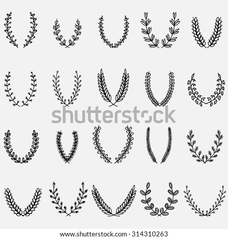 Set of vector decorative branches. Hand drawn design elements.