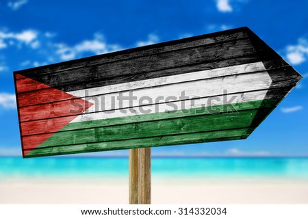 Palestine Flag wooden sign on beach background