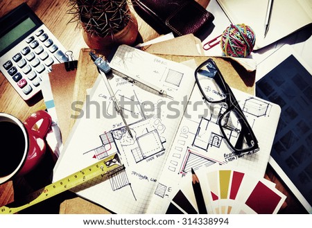 Messy Designer's Table Sketch Tools Architect Concept