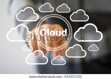Businessman pushing online button cloud symbol icon