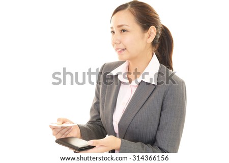 The woman exchanges the business cards