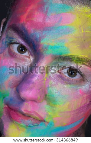 Studio photo girls color art make-up on black background
