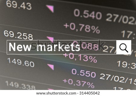 New markets written in search bar with the financial data visible in the background. Multiple exposure photo.