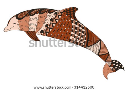 Dolphin zentangle stylized, vector, illustration, pattern, freehand pencil, hand drawn