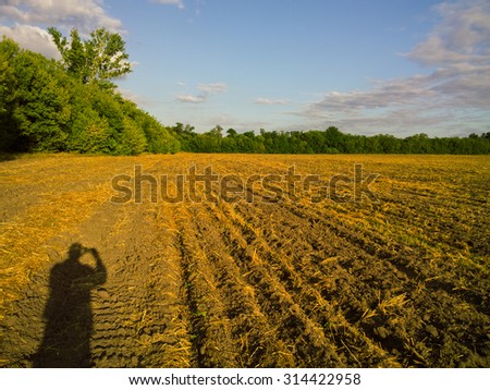 Photographer shadow on the field.