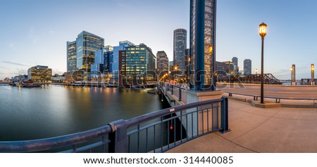 The skyline of Boston in Massachusetts, USA at night showcasing its mix of modern and historic architecture.