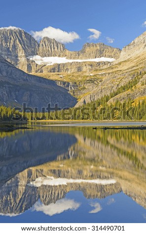 Early Morning Fall Reflections on Lake Josephine in Glacier National Park in Montana