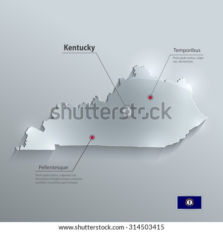 Kentucky map flag glass card paper 3D vector