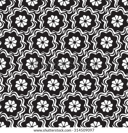 Seamless creative hand-drawn pattern composed of stylized flowers in black and white colors. Vector illustration. Royalty-Free Stock Photo #314509097