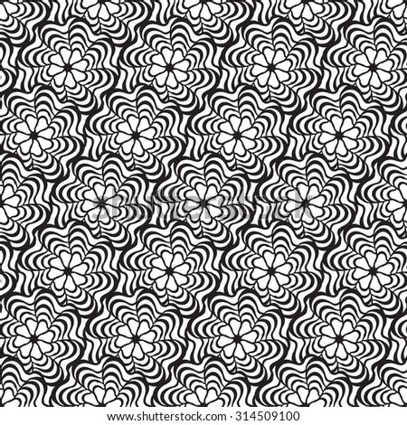 Seamless creative hand-drawn pattern composed of stylized flowers in black and white colors. Vector illustration. Royalty-Free Stock Photo #314509100