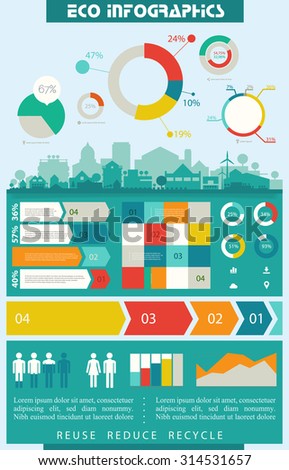 Small town and village infographics with step banners and graph elements
