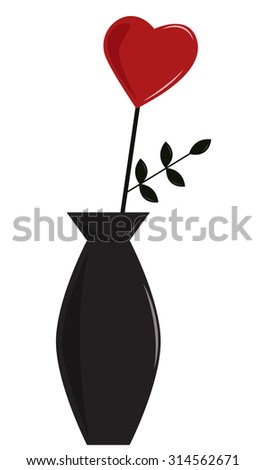 Heart flower in black vase. Vector illustration