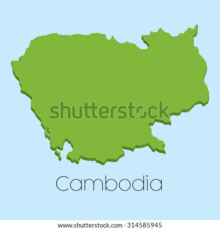 A 3D map on blue water background of Cambodia