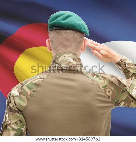 Soldier saluting to US state flag series - Colorado
