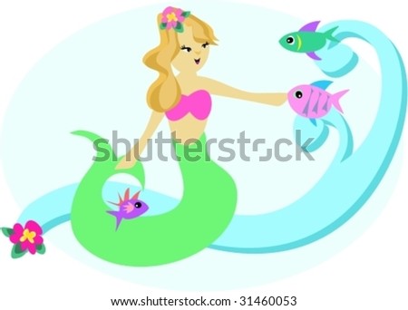 Sweet Mermaid with Fish Vector