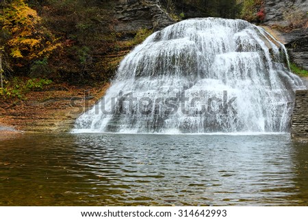 Autumn scene landscape of waterfalls at Robert H. Treman State Park