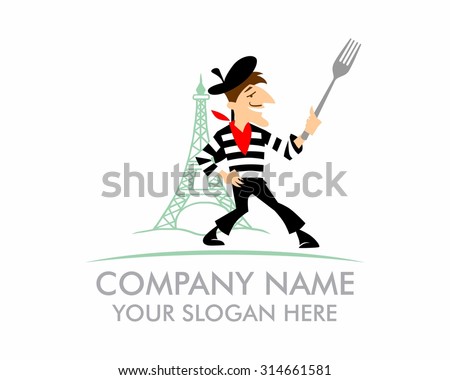 French people holding cutlery near the eiffel tower in paris cartoon character