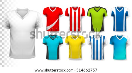 Collection of soccer jerseys with an editable template for your own design. Vector.