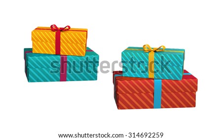 wrapped gift boxes isolated on white background, 3d illustration