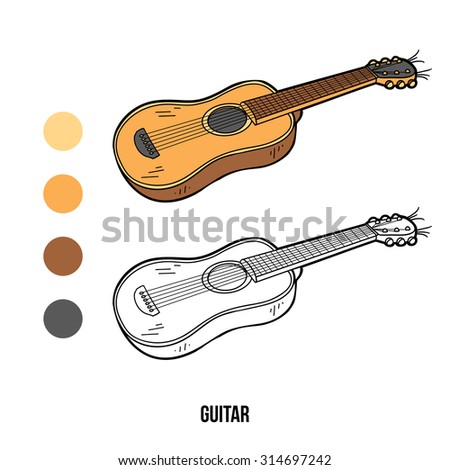 Coloring book for children: musical instruments (guitar)