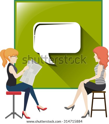 Two women with speech bubble illustration