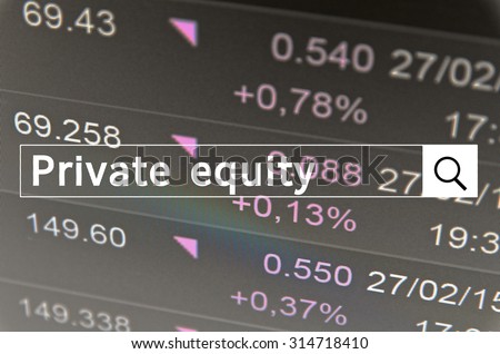 Private equity written in search bar with the financial data visible in the background. Multiple exposure photo.
