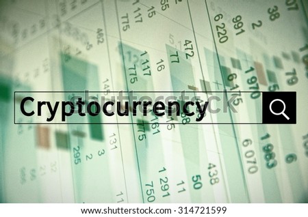 Cryptocurrency written in search bar with the financial data visible in the background. Multiple exposure photo.