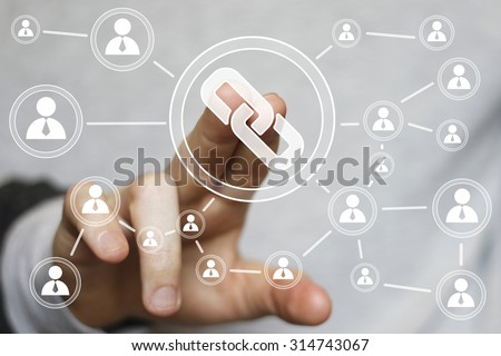 Businessman hand press button web link sign Royalty-Free Stock Photo #314743067