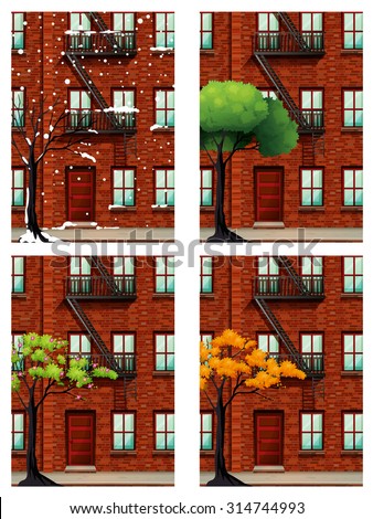 Apartment building in four seasons illustration