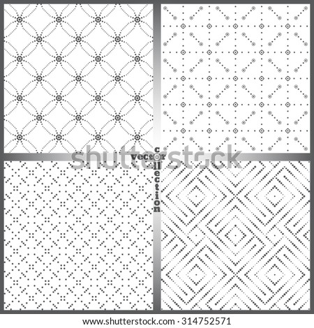 Seamless pattern. Set of four abstract textured backgrounds. Modern stylish textures. Regularly repeating geometrical ornaments. Vector element of graphical design