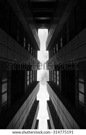 Tall Buildings in City, Black & White 