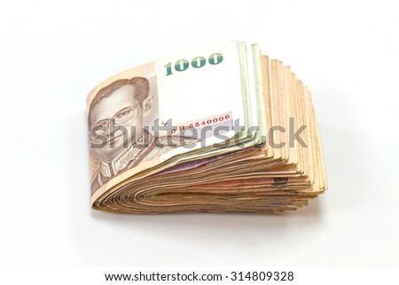 Thai Baht banknotes isolate on white background 