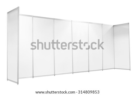 Trade booth system stand and blank roll standard size 1x6 meters empty space with blank banner isolated on white background