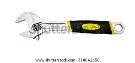 Adjustable spanner (monkey wrench) isolated on white background  with clipping path. Closeup with no shadows.