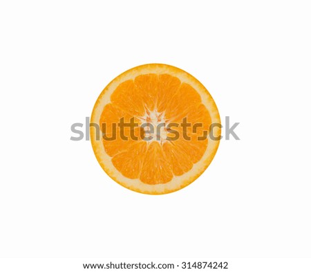 Slice of fresh orange fruit isolated on white background