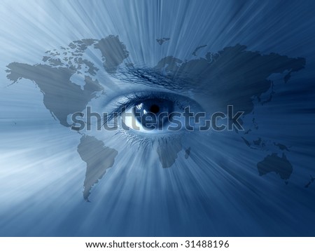 Continental abstract wallpaper with world map and blue eye Royalty-Free Stock Photo #31488196