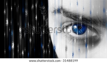 Abstract background with figures in movement and blue eye Royalty-Free Stock Photo #31488199