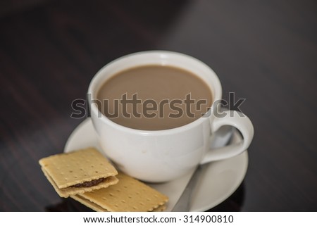Soft focus Cup of coffee  on wooden table