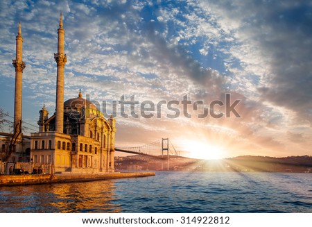 Ortakoy mosque and Bosphorus bridge - Istanbul, Turkey Royalty-Free Stock Photo #314922812
