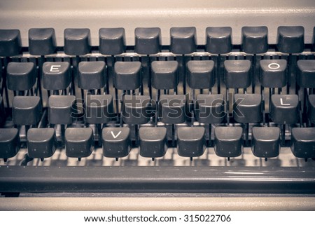 Antique Typewriter. Vintage Typewriter Machine Closeup Photo,Love concept.