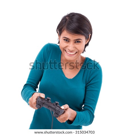 happy, smiling female gamer