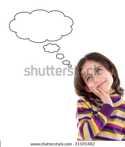 Adorable girl thinking on a over white background