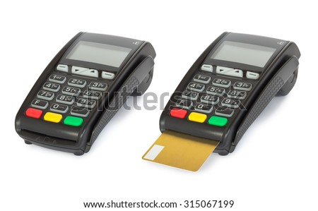 Card reader machine isolated on white background with shadow