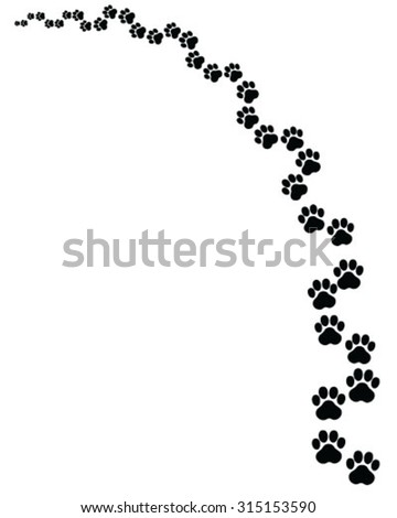 Black footprints of cat, turn left, vector