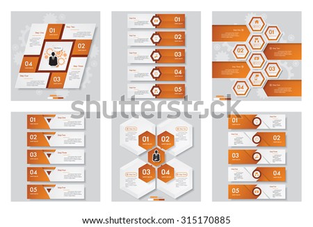 Collection of 6 orange color template/graphic or website layout. Vector Background. For your idea and presentation.