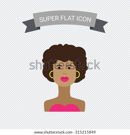 Female character icon, portrait of young African American  woman